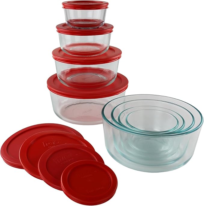 Pyrex Simply Store (8-Pack) Glass Food Storage Containers Set, (1, 2, 4 & 7 Cup) Meal Prep Containers With Plastic BPA-Free Lids, Dishwasher & Microwave Safe
