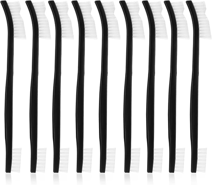 Abeillo Double-Ended Nylon Cleaning Brushes, Set of 9, Black & White, Plastic Handles, Ideal for All Kinds of Small Objects