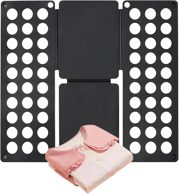 Mini Toddler Shirt Folding Board - Ages 1-7 Black, Builds Independence | great for Montessori laundry, lightweight PP, smooth rounded edges, quick & simple, develops confidence & skills, stores flat