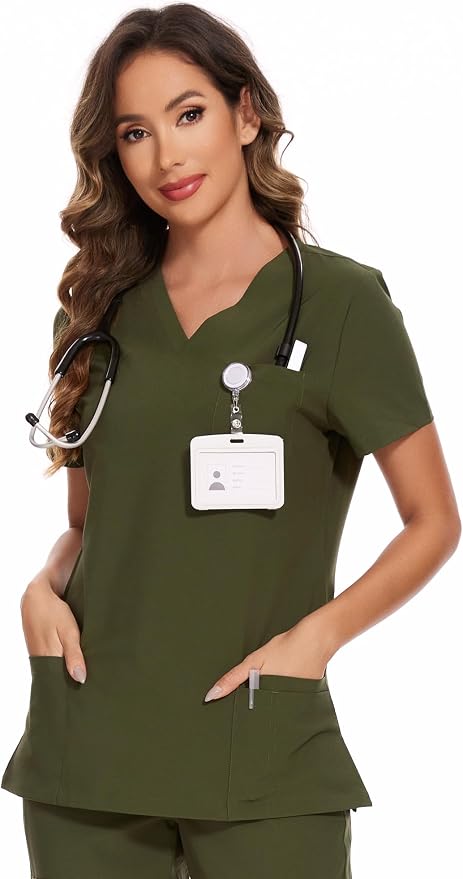 Scrubs Tops for Woman - Soft Stretch, V-Neck Tops | 3 Pockets, Side Split Design, Short Sleeve, Breathable & Lightweight Nursing Shirt, Easy-Care Fabric for All-Day Comfort