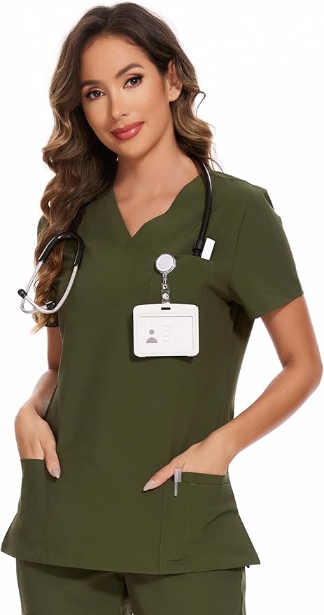 Scrubs Tops for Woman - Soft Stretch, V-Neck Tops | 3 Pockets, Side Split Design, Short Sleeve, Breathable & Lightweight Nursing Shirt, Easy-Care Fabric for All-Day Comfort