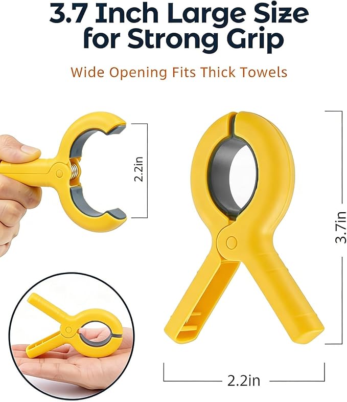 10 Pack Beach Towel Clips Heavy Duty Large Beach Essentials Chair Pool Clip | Yellow Clips with Strong Grip, Silicone Protection, Rust Resistant Spring, Multi-Use for Beach, Boat, Cruise & Outdoors