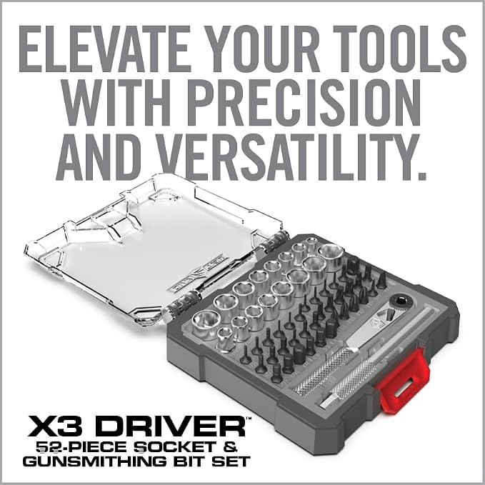 Real Avid X3 52-Piece Socket & Bit Set - 3-in-1 Screwdriver Ratchet T-Handle, Tool Set Includes 16 Socket Wrench Set, 36 Bits with 1/4"