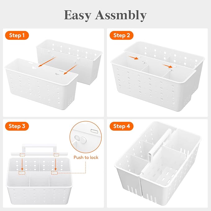 Lifewit Shower Caddy Portable, Caddy Organizer with Handle and Adjustable Dividers, Plastic Shower Basket for Dorm Room Essentials, College, Bathroom, White, 1 Pack