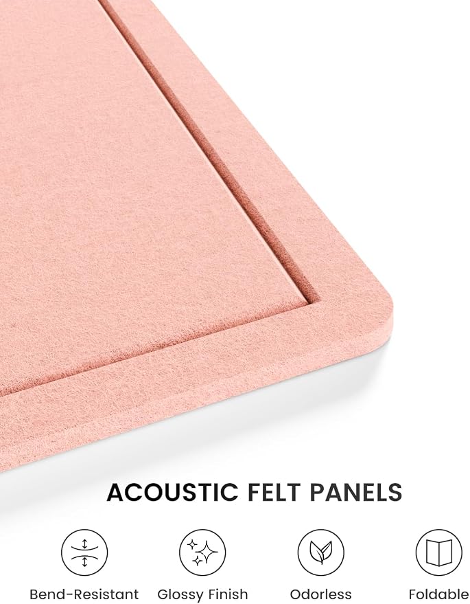 Fluxynara 23.6" x 17.1" Bulletin Board, Pink | Cork Board Alternative with 12 Removable Adhesive Tabs, Foldable Felt Pin Board for Home, Office, Classroom & Dorm
