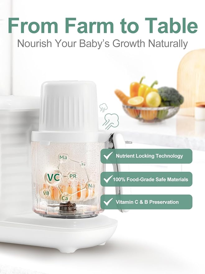 MOMYEASY Baby Food Maker, Multifunction Processor Chopper Grinder, Baby Food Steamer and Puree Blender in-One, with Bottle Warmer, Auto Cooking & Grinding with Touch Control Panel
