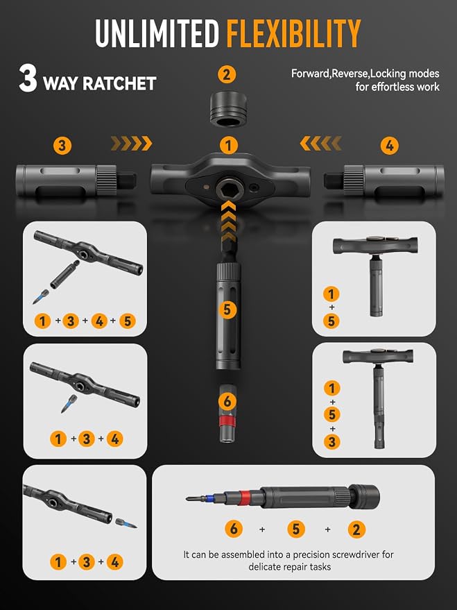 Ratchet Screwdriver Set, 68 in 1 Magnetic Ratcheting Screwdriver Kit with Detachable T Handle, Magnetic Pad & Pickup Tool, Flexible Shaft for Home Repair and DIY Projects