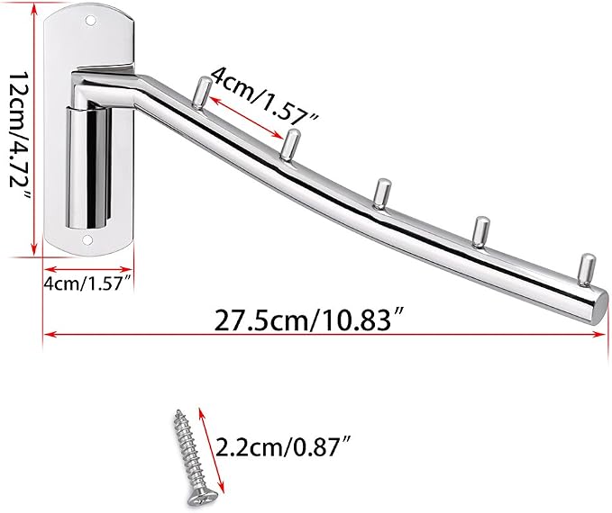 Sumnacon Wall Mounted Clothes Hanger Rack, Stainless Steel Garment Hooks with Swing Arm Holder, Space Saver Coat Robe Storage Organizer for Laundry Room Bedrooms, Clothing Drying Rack with 5 Hooks