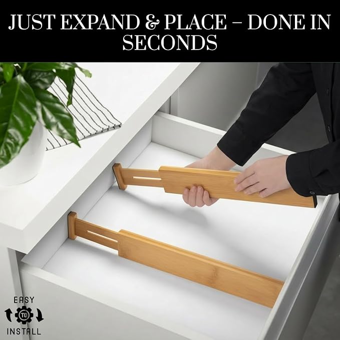 Adjustable Bamboo Drawer Dividers Expandable 8 Pack 17-22 Organizer