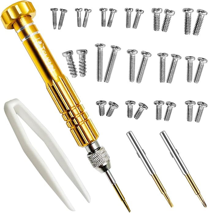 PTSLKHN Eyeglass Repair Kit, S2 Steel Screwdriver with 15 Types of Screws, Precision Eye Glass Repair Tool Set (Gold2in1-screws)