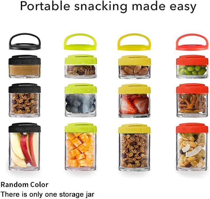 Portable Travel Stackable Snack Containers, 4 Jar - 40cc,60cc,100cc,150cc Scale Jar,Nut Box,Snack Storage Jars and Portion Control,Twist-Lock Food Storage Container with Lid(Random Color)