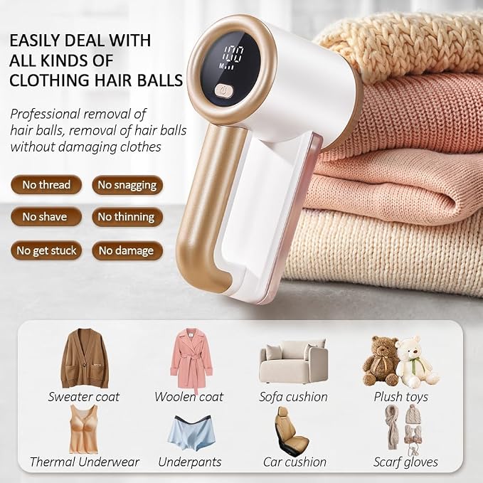HuanQiu Sensmart Home Hair Trimmer White Model, Clothes Shaver Hair Ball Remover Rechargeable, Six-Tooth Blade with 3 Blades, Sweater Shaver Unisex Hair Remover for Home Clothes, Sofa, Bed Sheets