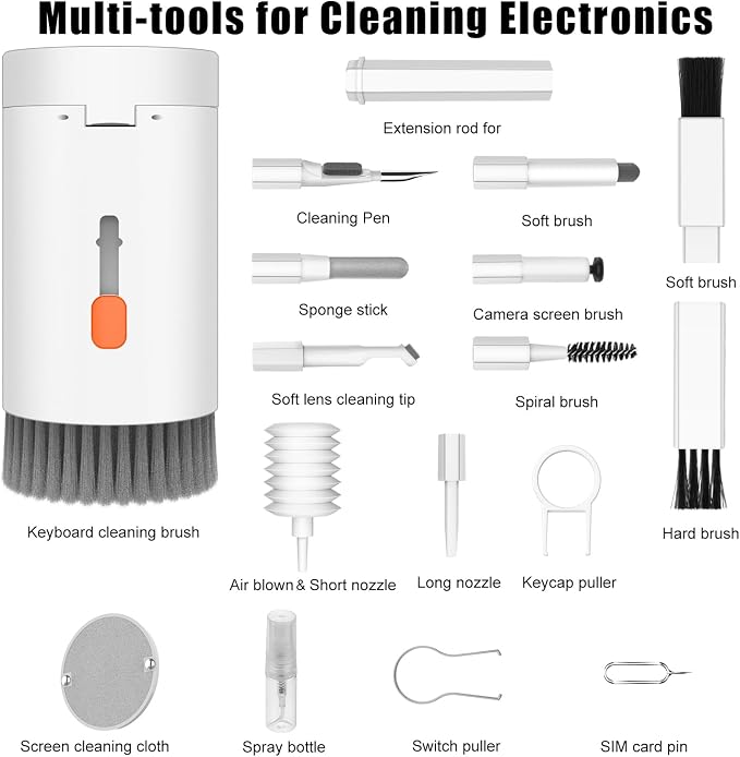 VICHYIE 20 in 1 Multifunctional Cleaner Kit for Electronic Devices (White) | Keyboard Cleaning Brush, Headphones Cleaner Kit for AirPods, Multi-Tool for Cleaning Laptop, Earbuds, Camera, Cellphones