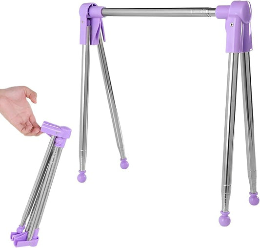 Portable Clothes Rack for Travel, Stainless Steel Folding Clothes Drying Rack, Adjustable Height and Length, Compact Design for Easy Carrying, Travel-Friendly Violet Clothes Rack