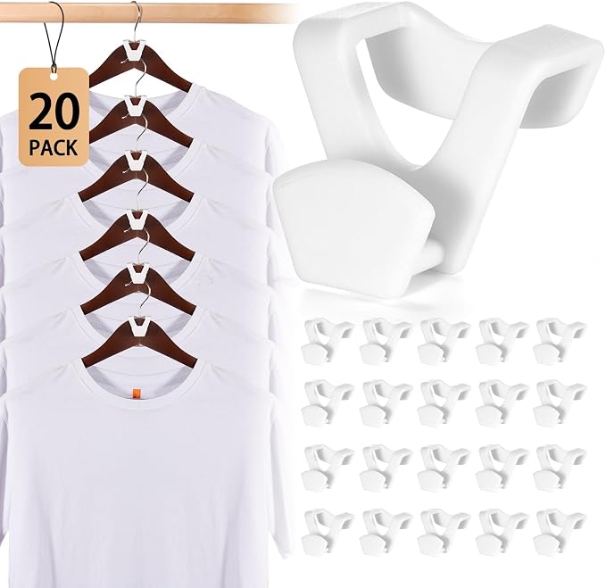 HOUSE DAY Space Saving Hangers 20 Pack, Clothes Hanger Connector Hooks | Heavy Duty Closet Space Saver, Small Space Solutions, Cascading Dorm Room Closet Organizer and Storage - White
