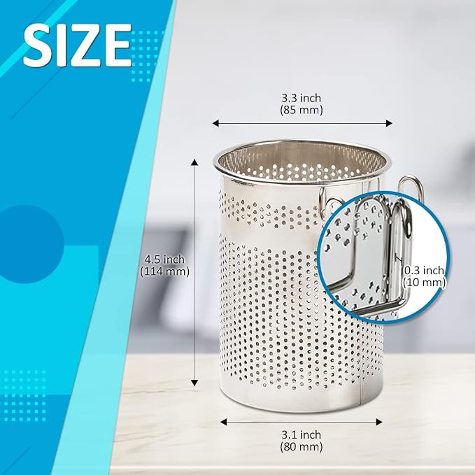 HOME&I Silverware Drying Basket for Dish Rack, Compact SUS 304 Stainless Steel Hanging Utensil Holder, Round Cutlery Caddy for Kitchen Sink & Countertop