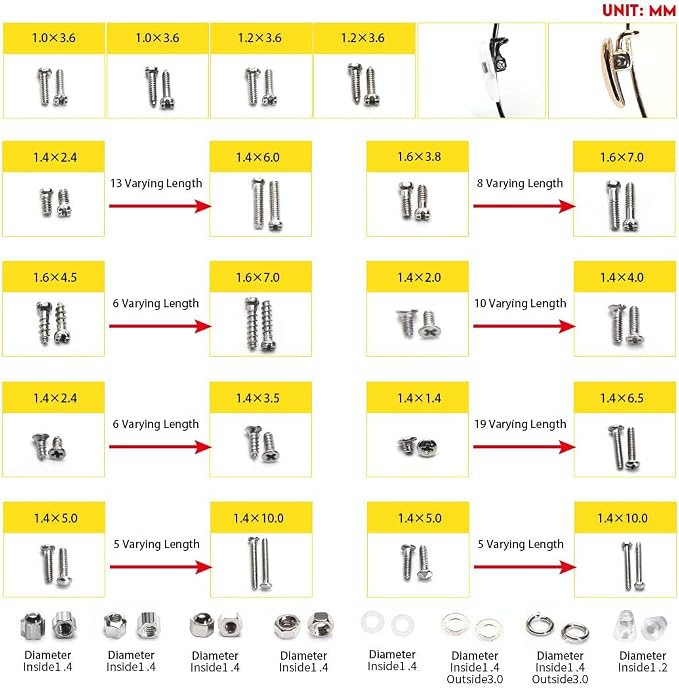 Precision Screwdriver Set, Eyeglass repair kit 10-style screwdrivers | with nose pads/4 in 1 portable screwdrivers/ear hook/tweezer for eyeglasses sunglass watch calculator (with 70-style screws)