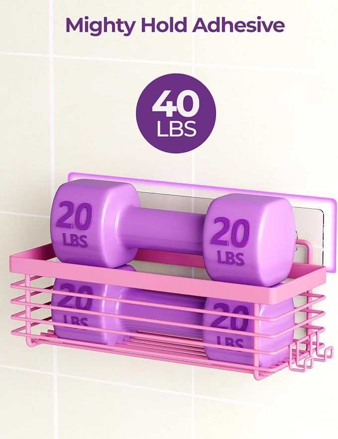 Shower Caddy Adhesive 3 Pack Stainless Steel Storage Organizers-Pink | No drilling wall mounted，rust-resistant,large capacity,quick drainage,easy to clean,suitable for bathrooms and kitchens