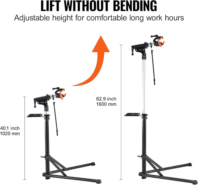 VEVOR Bike Repair Stand, 66 lbs Heavy-duty Aluminum Bicycle Repair Stand, Adjustable Height Bike Maintenance Workstand with Magnetic Tool Tray Telescopic Arm, Foldable Bike Work Stand for Home, Shops