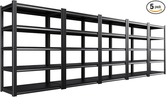 5-Pack Heavy Duty Garage Shelving for Garage, Warehouse & Workshop Organization, 71" H x 35" W x 16" D Adjustable 5-Tier All Metal Storage Shelf for Tools, Storage Bins & Bulk Items