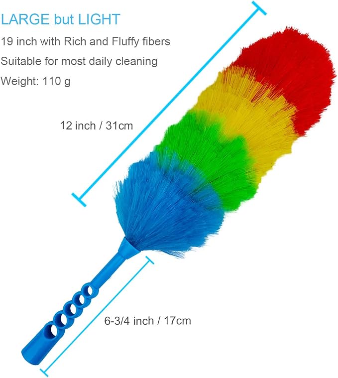 2 Pack Upgrade 19” Static Duster Beandable and Washable - More Fibers Bigger Head Less Loss of Fiber Duster