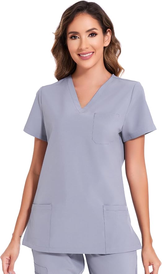 Scrubs Tops for Woman - Soft Stretch, V-Neck Tops | 3 Pockets, Side Split Design, Short Sleeve, Breathable & Lightweight Nursing Shirt, Easy-Care Fabric for All-Day Comfort