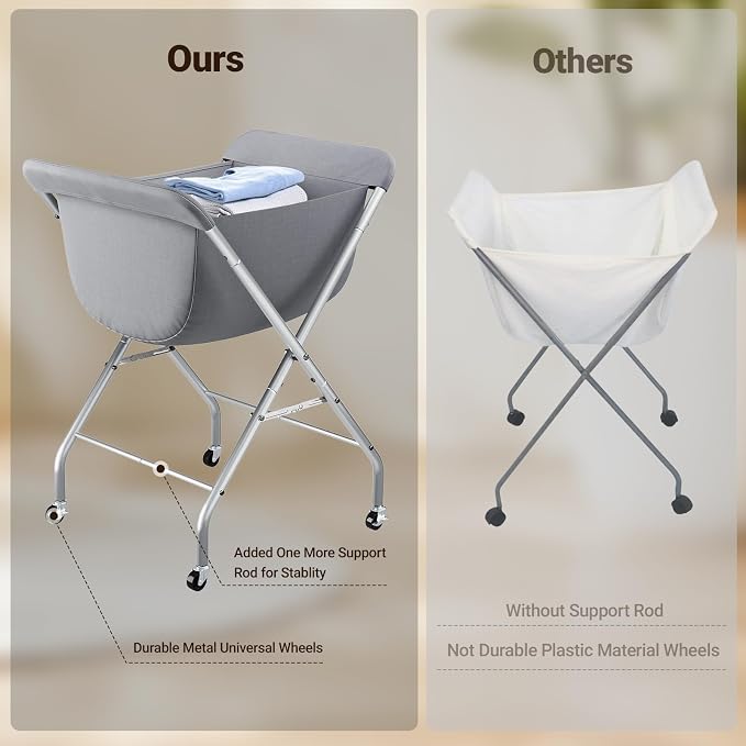 ELYKEN Laundry Basket with Wheels, Collapsible Laundry Hamper, Gray | Removable Liner Bag, Foldable Design, 118L Capacity, Sturdy Metal Frame, 4 Casters, Laundry Cart for Bedroom, Laundry Room