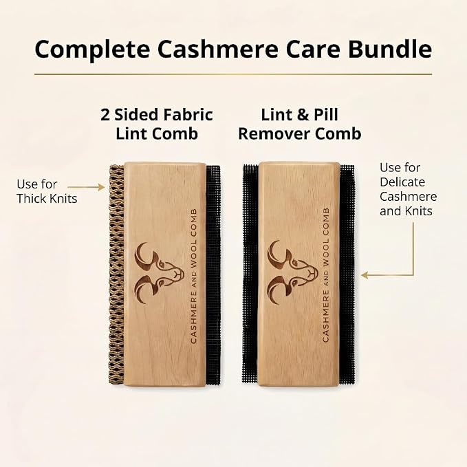 Cashmere Comb and Sweater Shaver Set (2 Pack) – Sweater Shavers | Shavers to Remove Pilling, Fuzz & Pills from Cashmere, Wool, Clothing, Premium Double Sided Fabric Shaver & Wood Sweater Comb