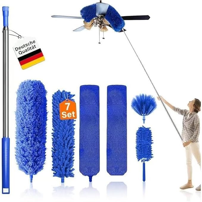 Microfiber Feather Duster 7-in-1 Kit, Dusters for Cleaning, Duster with Extension Pole 100 Inches, Cobweb Duster, Microfiber Dusters for High Ceilings and Fans, Blinds, Cars and Furniture