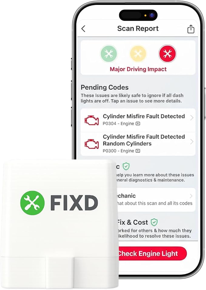 FIXD Bluetooth OBD2 Scanner - Car Diagnostic Check Engine Code Reader | 1-Pack | iPhone/Android compatible | Automotive scan tool for repairs + buying | Enhanced manufacturer data