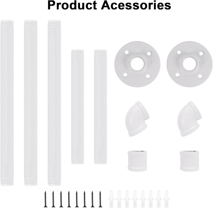 Industrial Iron Pipe Clothes Hanging Bar DIY Wall-Mounted Garment Rack Heavy Duty Clothing Rack for Bedroom, Laundry Room, Closet Storage (White 40 inch)