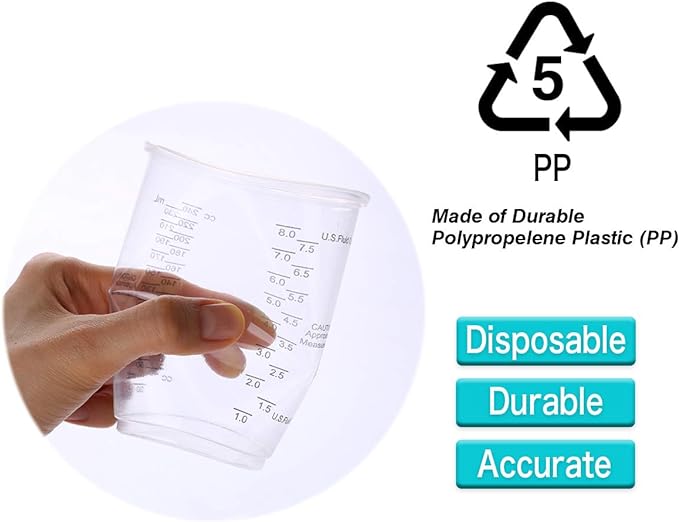 200Pcs 8oz Graduated Clear Plastic Measuring Cups Disposable Mixing Cups with Wooden Stirring Sticks for Mixing Paint Pigments Epoxy Resins Resins