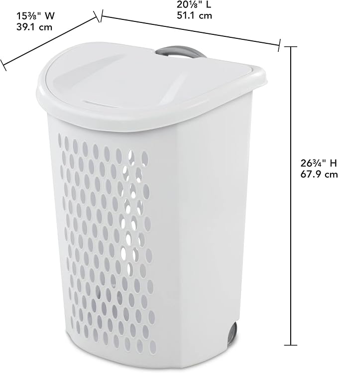 White Wheeled Plastic Laundry Hamper – Adult-Sized Rolling Basket With Handles For Home & Dorms