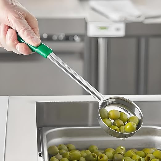 OCS Parts Pro Series 12-Piece Perforated and Solid Portion Spoons | Stainless Steel Color Coded Dishwasher Safe Kitchen Multipurpose Portion and Serving Spoons for Home and Commercial Kitchens