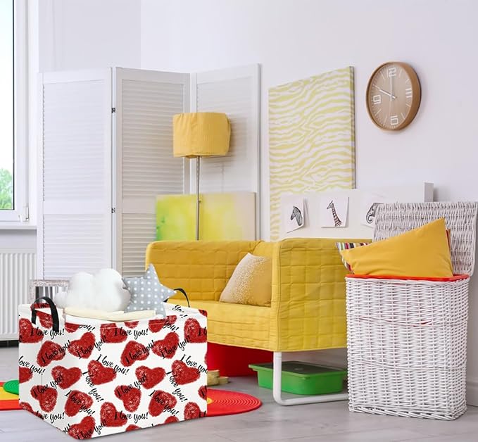 NTAOHAMPER Rectangular Storage Basket Empty,Storage Bin with Handles,Room Decor,Gift Basket,Book Box(Love Heart)