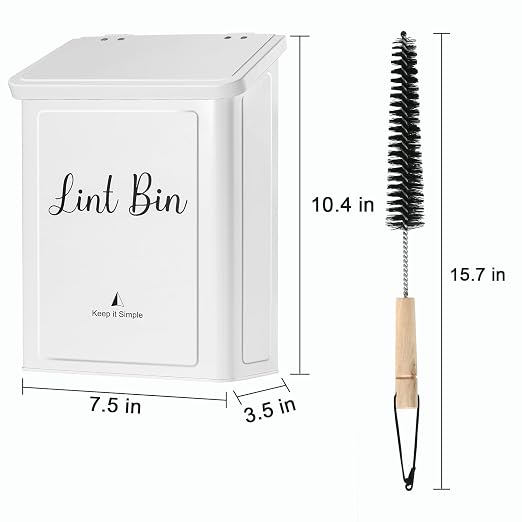SUBEKYU Magnetic Lint Bin for Laundry Room Organization and Storage,White | Wall Mounted Metal Lint Box Holder Trash Can with Lid for Dryer,Lint Basket for Laundry Room Decor