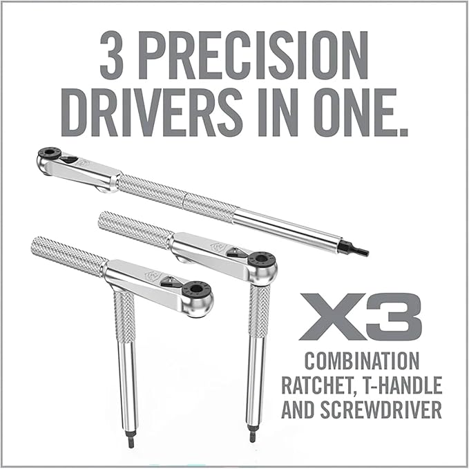 Real Avid X3 Precision Screwdriver Set with 1/4 Ratchet Wrench Bit Driver & Bit Extension - Tool Kit Includes Torx, Hex, Phillips, Flat & Square Bits (56 Piece)