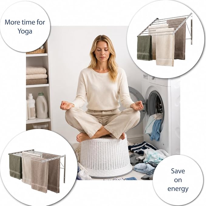 Smartsome Wall Mounted Clothes Drying Rack | 22" | 15 Ft | 60 lb