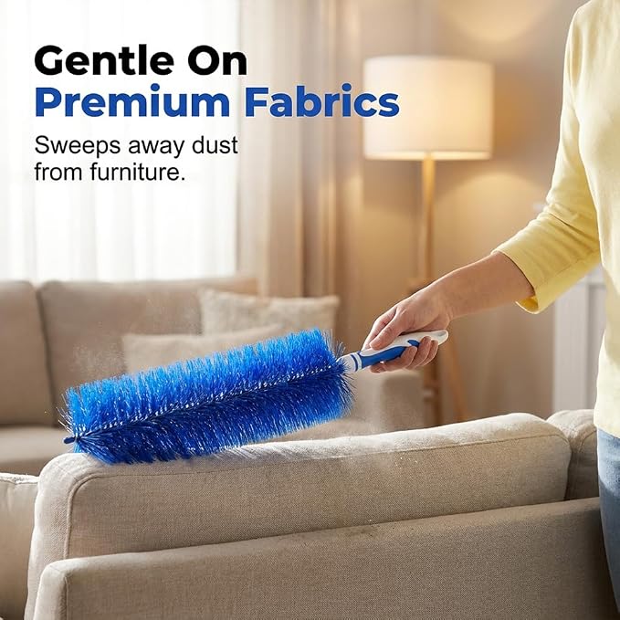 Fan Cleaning Brush, 2026 New Bendable Microfiber Head Dusting Brushes, Reusable Fan Cleaner Brush Dust Remover for Electric Fans, Air Conditioning, Car Vents and Blind，Blue：48cm