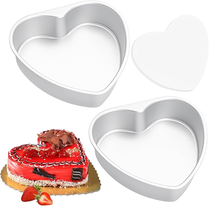 9.5 Inch Heart Shaped Cake Pans with 50 Pieces Parchment Paper,Set of 2 Non-stick Aluminum Heart Cake Pans Baking Tins for Birthday Wedding