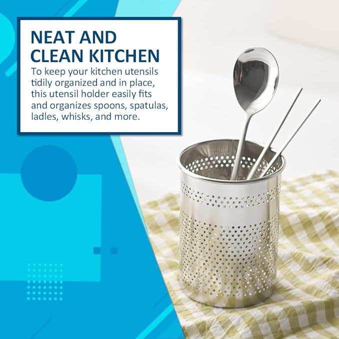 HOME&I Silverware Drying Basket for Dish Rack, Compact SUS 304 Stainless Steel Hanging Utensil Holder, Round Cutlery Caddy for Kitchen Sink & Countertop
