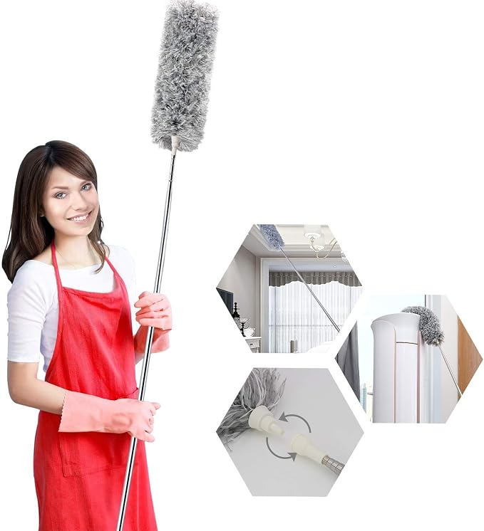 UIMO Microfiber Ceiling Fan Cleaner with 30–100" Telescopic Pole | Extendable Duster for High Ceilings and Fans, Bendable Washable Head, Reusable Cleaning Tool for Furniture, Cars, Keyboard