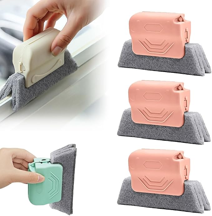 Magic Window Track Cleaner, 2026 New Window Groove Cleaning Brush Tools Set, Hand-held Window Track Cleaner Brushes Tools Set for Window lides Gaps Tile Lines Shutter Car Vents (Pink 3pcs)