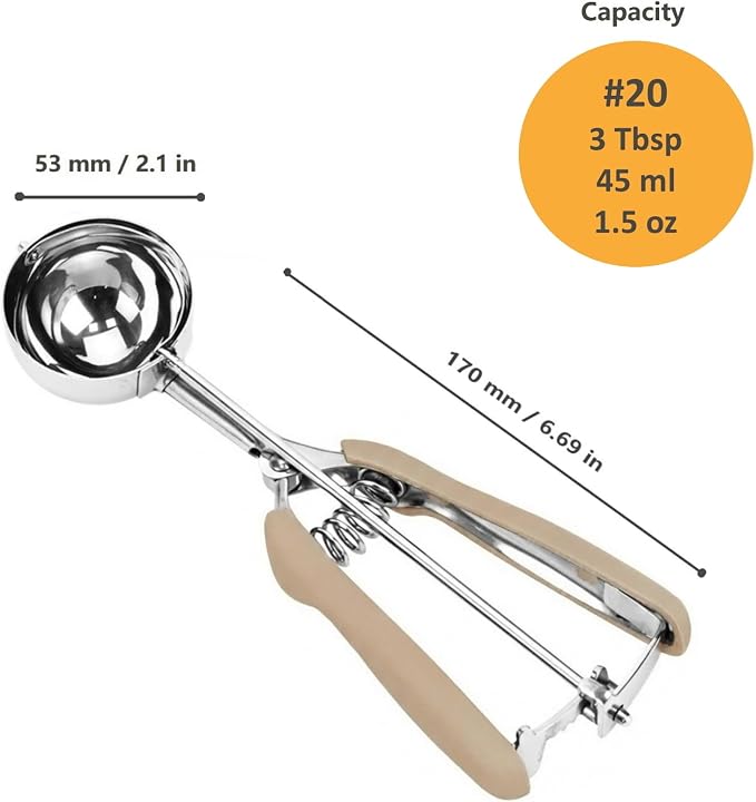 Ice Cream Scoop, Cookie Scoop, 3 Tbsp/ 45 ml/ 1.5 oz Cookie Scoops for Baking, 18/8 Stainless Steel Cookie Scooper for Baking, Ice Cream Scooper with Trigger Release, Cookie Dough Scoop (Brown)