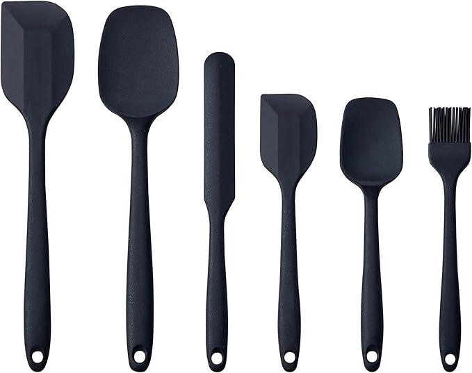 6 Pieces Silicone Spatula Set, Food Grade Rubber Spatula,Kitchen Tools for Baking, Cooking, Stirring (Black)