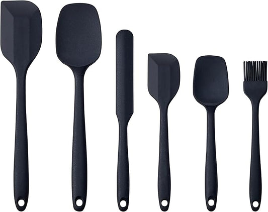6 Pieces Silicone Spatula Set, Food Grade Rubber Spatula,Kitchen Tools for Baking, Cooking, Stirring (Black)