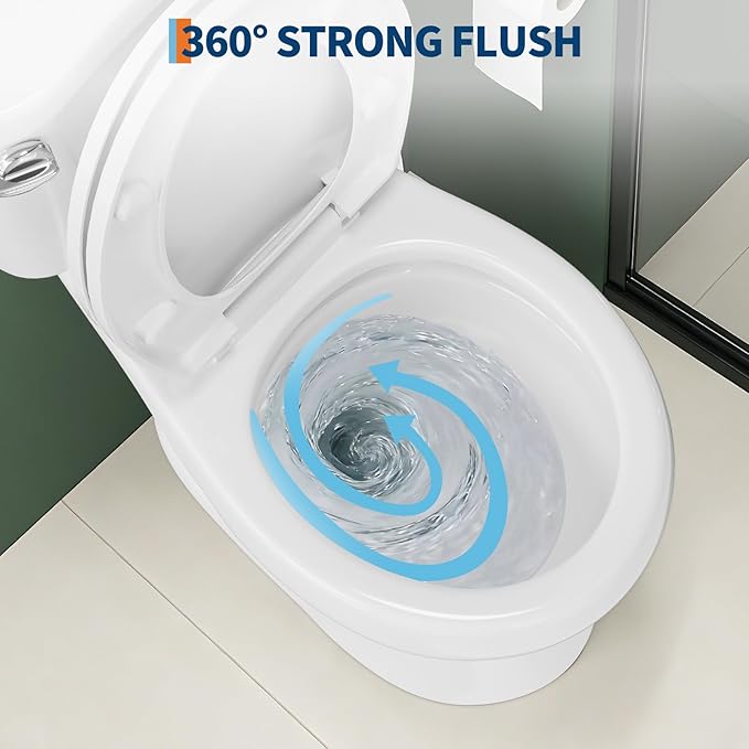 17" Round Two-Piece Toilet with Slow-Close PP Seat – Upgraded Power Flush, Single Side Handle, Includes Tank & Complete Installation Kit – Great for Guest Bathroom or Basement