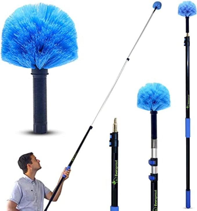 EVERSPROUT 5-to-12 Foot Cobweb Duster & Pole Combo, Extendable to 20 Ft | For High Ceilings and Spider Webs, Vents, Wall Edges, Baseboards and More, Soft Bristles, Adjustable Pole
