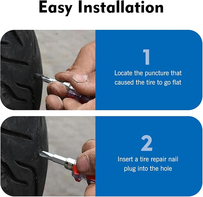 101 PCS Tire Repair Rubber Nail, 3 Size Vacuum Tire Repair Kits Spiral Rubber Screws, Fast Self-Service Tool for Car, Truck, Motorcycle, Tractor Tire Puncture Repair (Black)