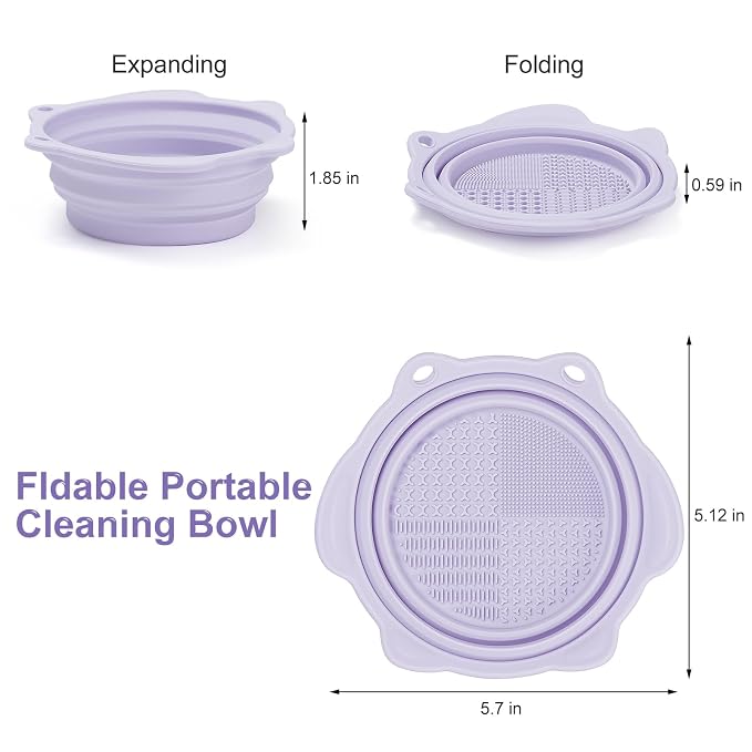 Foldable Silicone Makeup Brush Cleaner Bowl | Portable Cleaning Tool For Brushes, Powder Puffs, Sponges (Purple)